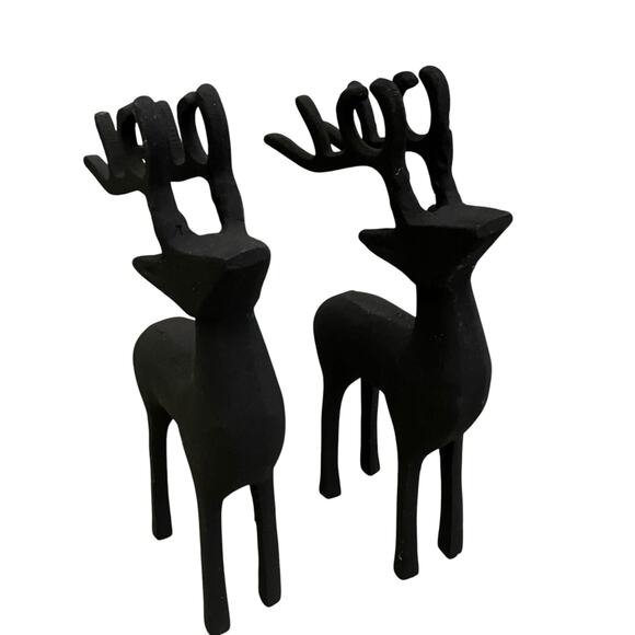 Set of 2 Black Metal Christmas Reindeer 11in Made in India Holiday Decor New - Picture 9 of 16